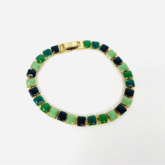 Gold Tone Green & Navy Bracelet - Picture 3 of 5